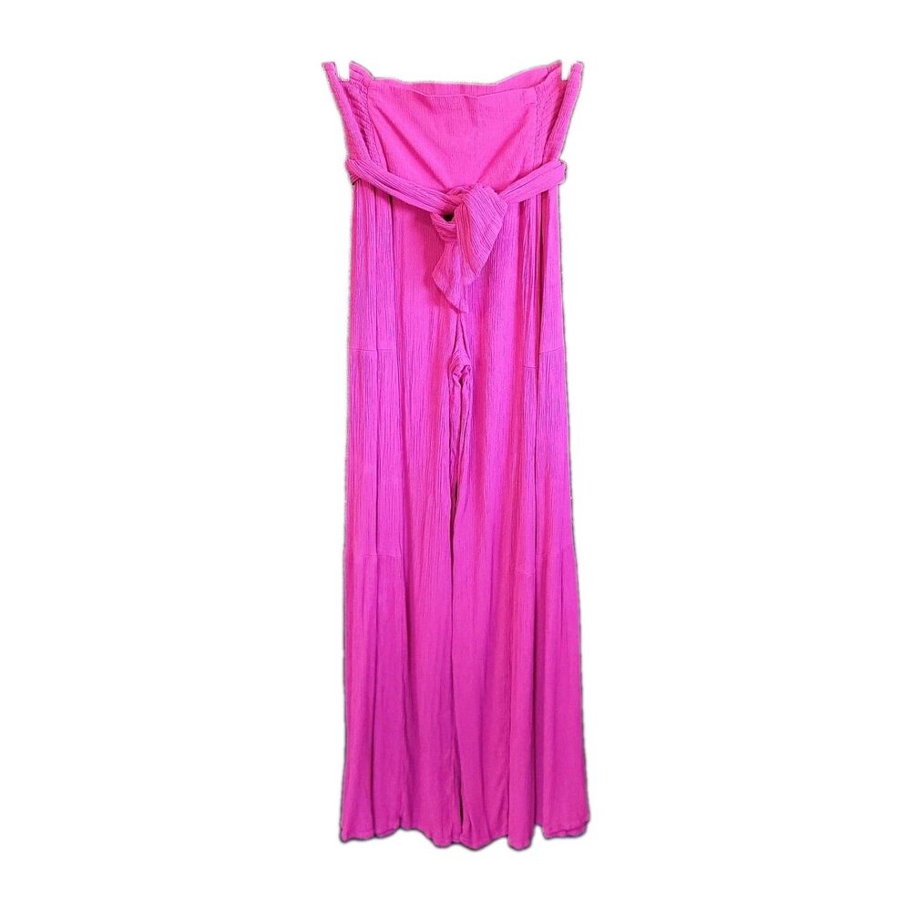 REWASH Wrap Tie Tiered Wide Leg Crinkle Pants Size Large Pink Fuchsia